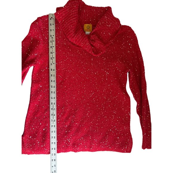 Ruby Rd. Red Sequin Cowl Neck Long Sleeve Sweater Size Small - Picture 8 of 9